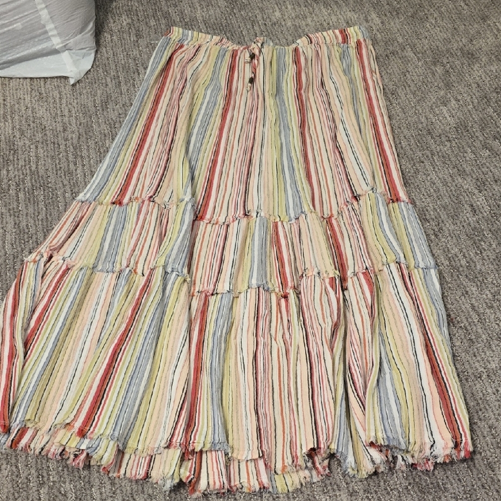 John Mark Pink and Green Tiered Maxi Skirt Resort Wear